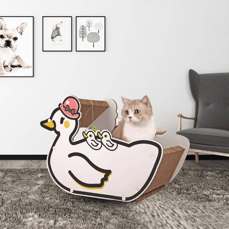 Duck-shaped sleeping corrugated cat scratching board