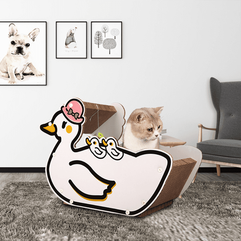 Duck-shaped sleeping corrugated cat scratching board