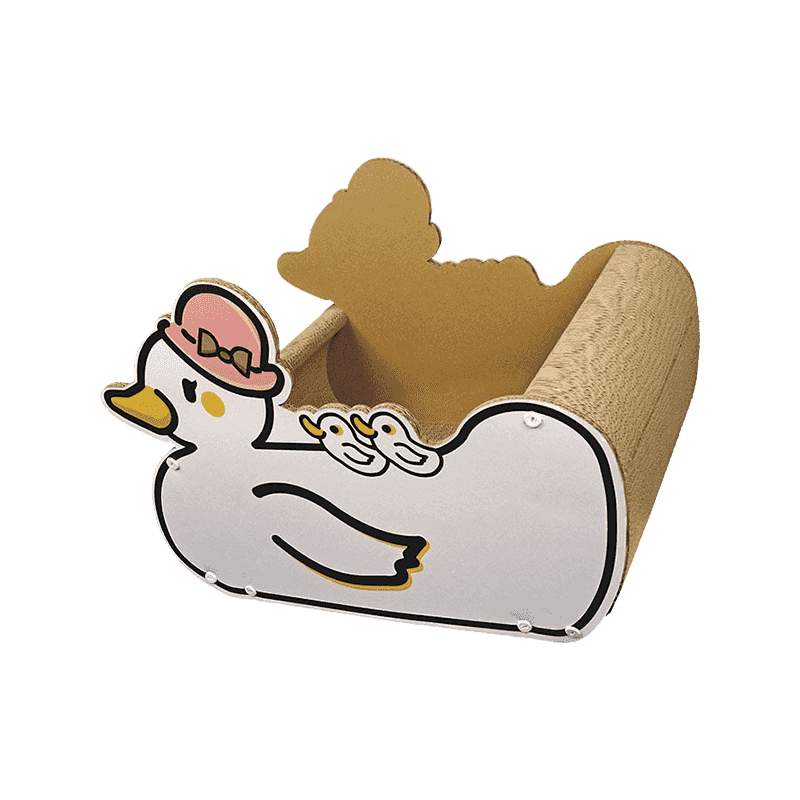 Duck-shaped sleeping corrugated cat scratching board